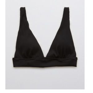 NWT Aerie Ribbed Tie Longline Triangle Bikini Top in Black Size Large